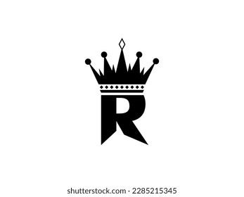 Simple Initial Letter R with Crown Logo. Letter and Crown vector isolated on white Background. Usable for Business, Travel, fashion, and Technology Logos. Flat Vector Logo Design Template Element.