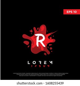 simple initial letter r inside blood splatter logo. modern icon, template design