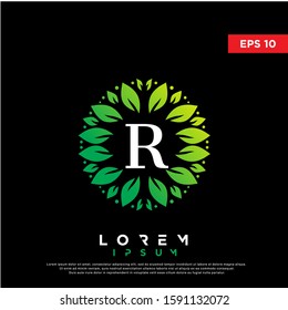 simple initial letter r nature leaf logo. modern icon, template design