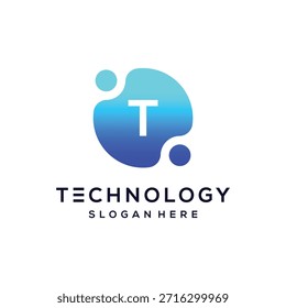 Concepto de icono de diseño de logotipo de Internet de red de tecnología digital T inicial simple
