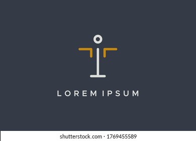 Simple Initial Letter I And T Linked Logo. White And Gold Geometric Line Human Symbol  Isolated On Black Background. Usable For Business And People Logos. Flat Vector Logo Design Template Element.