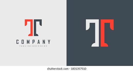 Simple Initial Letter T Logo. Red and Blue Geometric Line Shape Style  isolated on Double Background. Usable for Business and Branding Logos. Flat Vector Logo Design Template Element