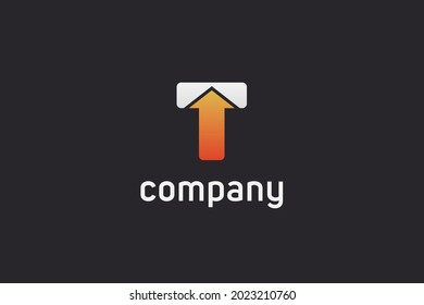 Simple Initial Letter T Logo with Arrow Up Combination isolated on Black Background. Flat Vector Logo Design Template Element usable for Business and Branding Logos.