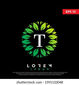 simple initial letter t nature leaf logo. modern icon, template design