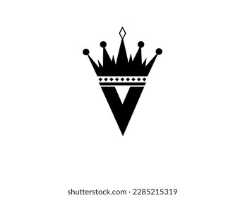 Simple Initial Letter V with Crown Logo. Letter and Crown vector isolated on white Background. Usable for Business, Travel, fashion, and Technology Logos. Flat Vector Logo Design Template Element.