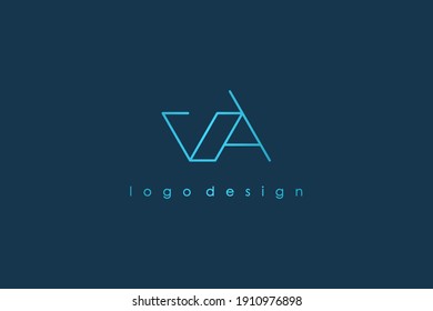 Simple Initial Letter V and A Linked Logo. Blue Geometric Shape Linear Style isolated on Blue Background. Usable for Business and Branding Logos. Flat Vector Logo Design Template Element.