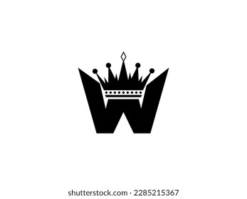 Simple Initial Letter W with Crown Logo. Letter and Crown vector isolated on white Background. Usable for Business, Travel, fashion, and Technology Logos. Flat Vector Logo Design Template Element.