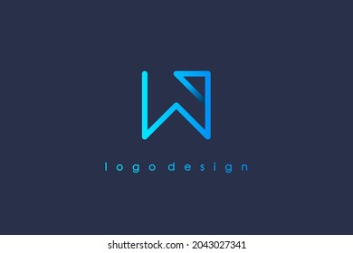 Simple Initial Letter W Logo. Blue Light Square Geometric Line Style isolated on Blue Background. Usable for Business and Branding Logos. Flat Vector Logo Design Template Element.