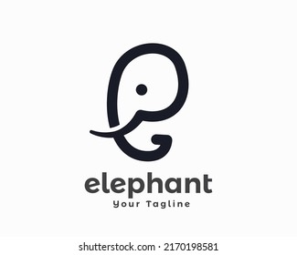 simple initial logo e line art elephant head logo icon symbol template illustration inspiration