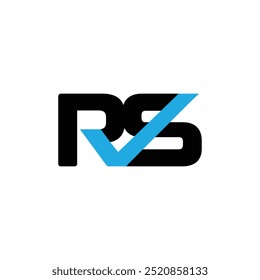 Um logotipo inicial simples da letra RS em preto sobre um fundo branco com uma marca de seleção azul