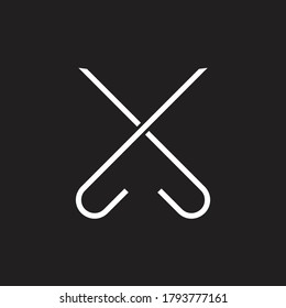 simple initial minimal biased based vector logo design of letter X in white color looking like hooks with black background