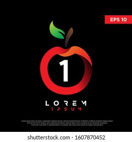 simple initial number 1 inside apple fruit logo. modern icon, template design