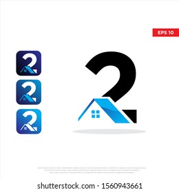 simple initial number 2 home logo. modern icon template design