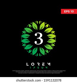 simple initial number 3 nature leaf logo. modern icon, template design
