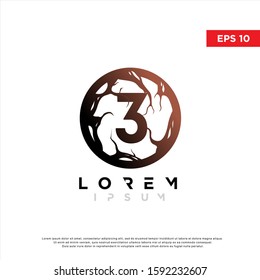 simple initial number 3 root logo. modern icon, template design