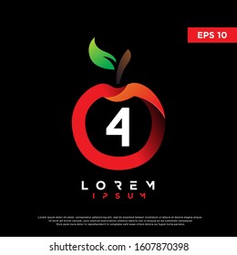 simple initial number 4 inside apple fruit logo. modern icon, template design