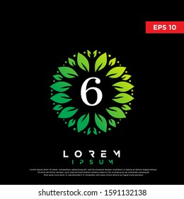 simple initial number 6 nature leaf logo. modern icon, template design
