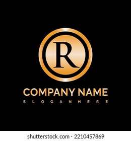 simple pantalla de plantilla de logotipo inicial o letra con círculo de sombra de color dorado.