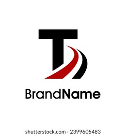 Simple Inicial T Combine con el icono Carretera en dos colores. Logotipo Bueno para entregas, construcciones, viajes y transporte relacionados con la empresa.