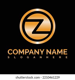simple initial z letter logo template vector with golden color shadow circle.
