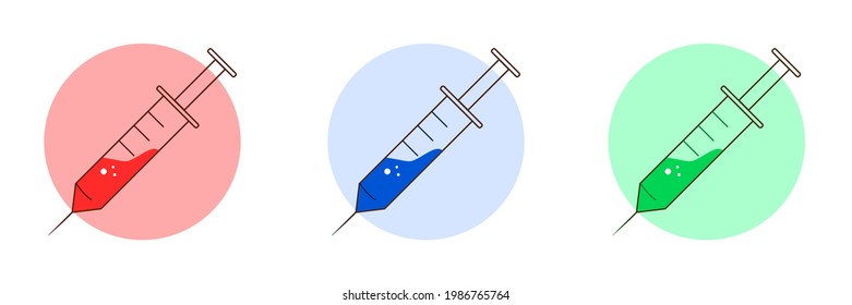 simple injection vaccine red, blue and green set vector design.