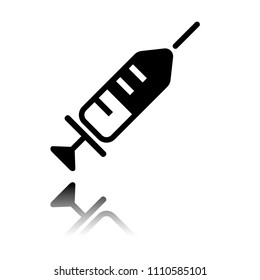 Simple injector icon. Black icon with mirror reflection on white background