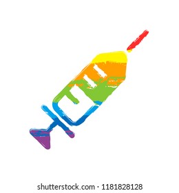 Simple injector icon. Drawing sign with LGBT style, seven colors of rainbow (red, orange, yellow, green, blue, indigo, violet