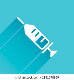 Simple injector icon. Gray icon with long shadow in bottom left corner on blue background