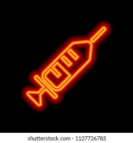 Simple injector icon. Orange neon style on black background. Light icon