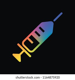 Simple injector icon. Rainbow color and dark background