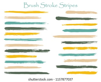 Simple ink brush stroke stripes vector set, blue orange horizontal marker or paintbrush lines patch. Hand drawn watercolor paint brushes, smudge strokes collection. Interior colors scheme swatches.