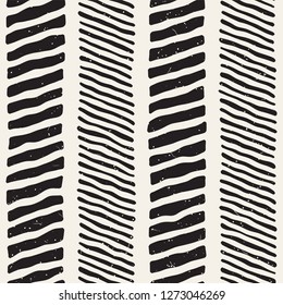 Simple ink lines geometric pattern. Monochrome black and white strokes background. Hand drawn ink brushed zigzag texture