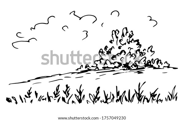 september Scully Korn Simple Ink Vector Drawing Nature Landscape Stock Vector (Royalty Free)  1757049230
