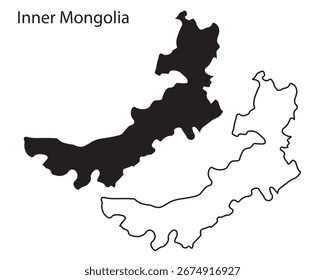 Simple Inner Mongolia map silhouette vector. Clean black outline of the Chinese region, perfect for infographics, prints, and graphic design projects