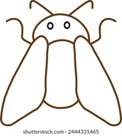 A simple insect vector art illustration , it's mouth is round, it's eye is round too, it has two wings , the insect is cute, funny, it's eye is black color, it is so nice to see, it's color is coffee.