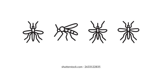 Simple insects icon set featuring various mosquito designs.