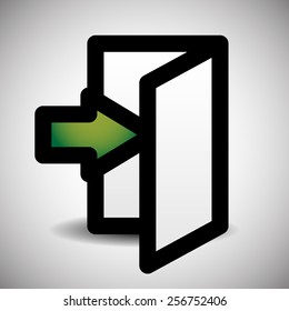 Simple Inside Or Outside Door Symbol, Sign With Green Arrow