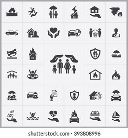 Simple insurance icons set. Universal insurance icons to use for web and mobile UI, set of basic UI insurance elements