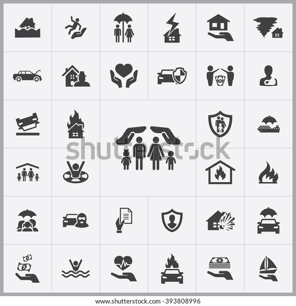 Simple\
insurance icons set. Universal insurance icons to use for web and\
mobile UI, set of basic UI insurance\
elements