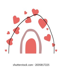 Sencillo arco iris interesante de líneas y corazones. Boho, minimalismo abstracto. La decoración de las paredes. Elementos de diseño para portada de libros, plantilla de página, impresión, tarjeta, folleto, revista, afiche. Vector