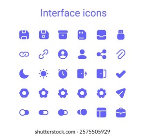 Simple interface glyph icons set. Round mini vector icons.