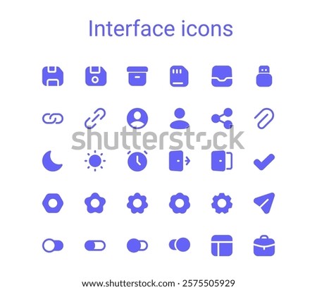 Simple interface glyph icons set. Round mini vector icons.