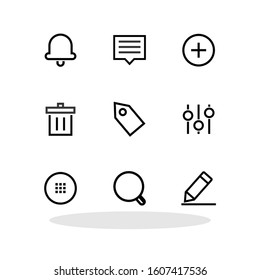 Simple interface icon set in flat style. Minimalist interface symbol set for your web site design, logo, app, UI Vector EPS 10.