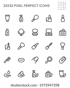 Simple Interface Icons Related to Beauty. Makeup, Natural and Organic Cosmetics. Editable Stroke. 32x32 Pixel Perfect.