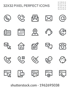 Simple Interface Icons Related to Contact. Contact us, Contact Support, Customer Service, Feedback. Editable Stroke. 32x32 Pixel Perfect.