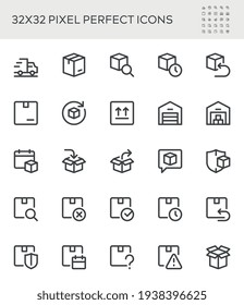 Simple Interface Icons Related to Delivery. Logistics, Shipping, Package Protection, Return, Express Delivery. Editable Stroke. 32x32 Pixel Perfect.