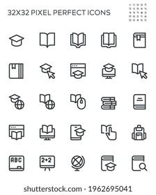 Simple Interface Icons Related to Education and Learning. Online Education, Training at School, Distance Learning, Ebook. Editable Stroke. 32x32 Pixel Perfect.