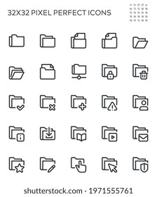 Simple Interface Icons Related to Folders. Repository, File Catalog, Local Network. Editable Stroke. 32x32 Pixel Perfect.