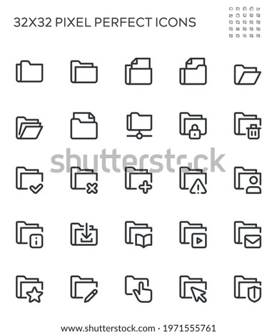 Simple Interface Icons Related to Folders. Repository, File Catalog, Local Network. Editable Stroke. 32x32 Pixel Perfect.