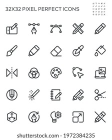 Simple Interface Icons Related to Сreativity. Image Editing, Graphic Design. Editable Stroke. 32x32 Pixel Perfect.
